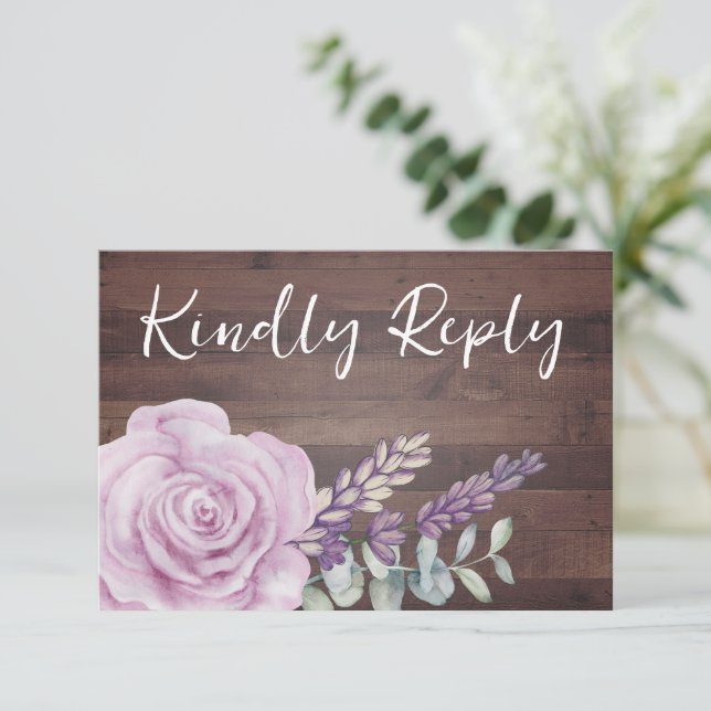 Rustic Wood Floral Eucalyptus Wedding  RSVP Card (Standing Front)