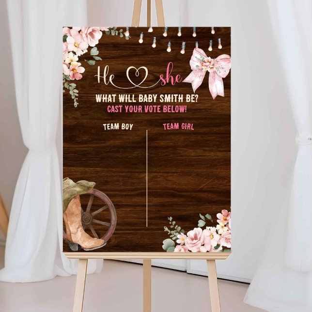 Rustic Wood Floral Gender Reveal Voting Board Poster (Creator Uploaded)