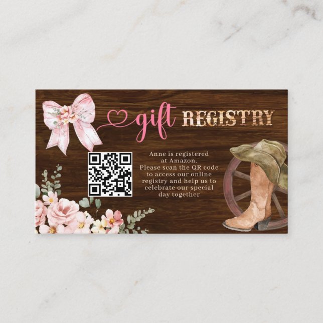 Rustic Wood Floral Gift Registry Enclosure Card (Front)