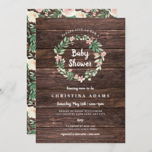 Rustic Wood Floral girl baby shower invite