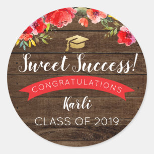 Rustic Wood Floral Graduation Sweet Success Classic Round Sticker