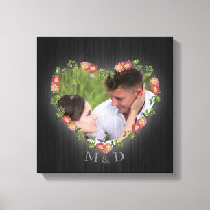 Rustic Wood Floral Heart Custom Photo Canvas Print