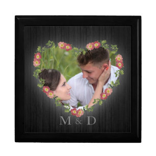 Rustic Wood Floral Heart Custom Photo Gift Box