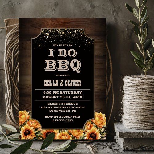 Rustic Wood Floral I Do BBQ Engagement Party Invitation