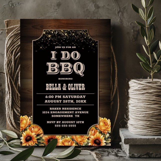 Rustic Wood Floral I Do BBQ Engagement Party Invitation (Creator Uploaded)