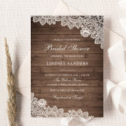Rustic Wood Floral Lace Bridal Shower Invitation at Zazzle