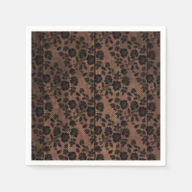 Rustic Wood & Floral Lace Lacy Lingerie Shower Napkins (Front)