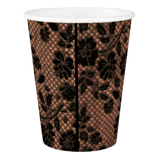 Rustic Wood & Floral Lace Lacy Lingerie Shower Paper Cup