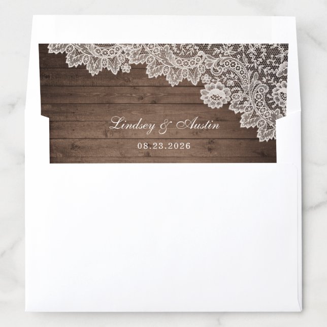 Rustic Wood Floral Lace Wedding Envelope Liner (In Envelope)