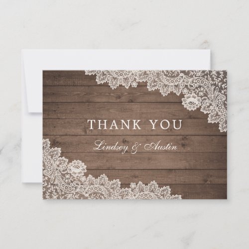 Rustic Wood Floral Lace Wedding Thank You