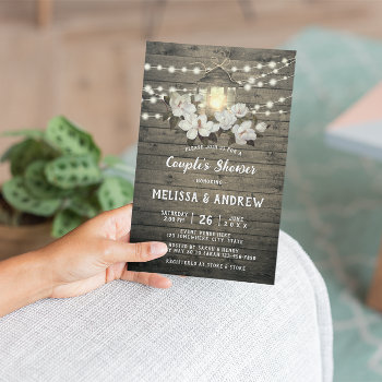 Rustic Wood Floral Lantern Lights Couple's Shower Invitation by riverme at Zazzle