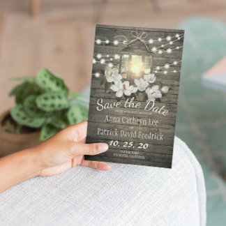 Rustic Wood Floral Lantern Lights Save The Date Announcement Postcard