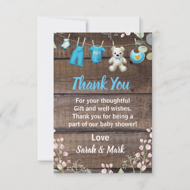 Rustic Wood Floral Laundry Baby Shower  Thank You Card (Front)