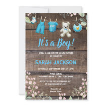 Rustic Wood Floral Laundry It’s a Boy Baby Shower Invitation