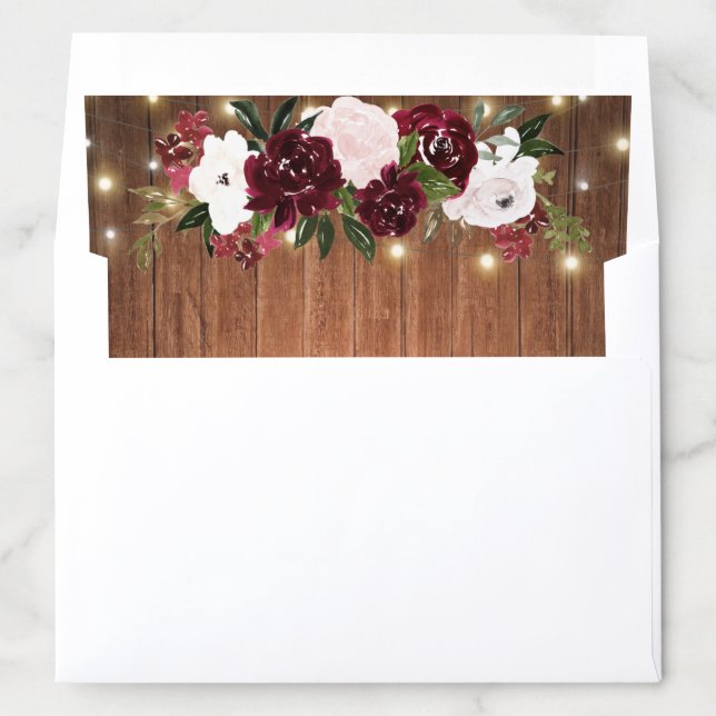 Rustic Wood Floral Lights Burgundy Blush Wedding Envelope Liner (In Envelope)