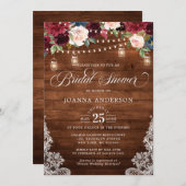 Rustic Wood Floral Mason Jar Bridal Shower Invitation (Front/Back)