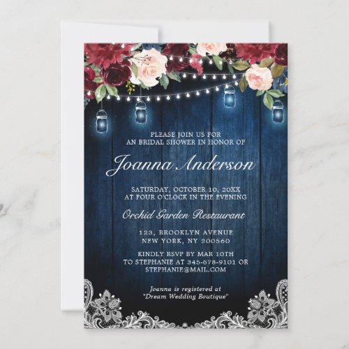 Rustic Wood Floral Mason Jar Bridal Shower Invitation