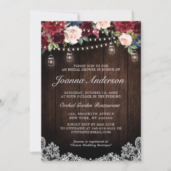 Rustic Wood Floral Mason Jar Bridal Shower Invitation by blissweddingpaperie at Zazzle