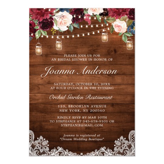 Rustic Wood Floral Mason Jar Bridal Shower Invitation 