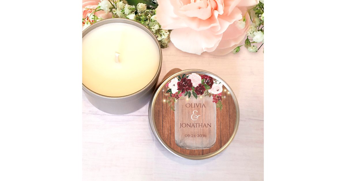 Rustic Wood Floral Mason Jar Lights Wedding Classic Round Sticker | Zazzle