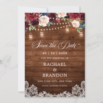 Rustic Wood Floral Mason Jar Save The Date by blissweddingpaperie at Zazzle