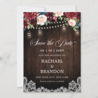 Rustic Wood Floral Mason Jar Save the Date
