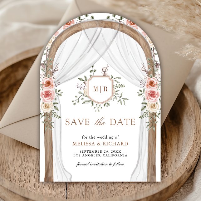 Rustic Wood Floral Monogram Photo Canopy Wedding Save The Date (Creator Uploaded)
