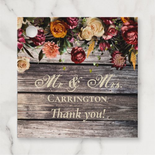 Rustic Wood Floral Mr  Mrs Wedding  Favor Tags