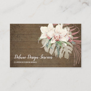 Rustic Wood Floral Orchid Elegant Foliage Greenery Business Card