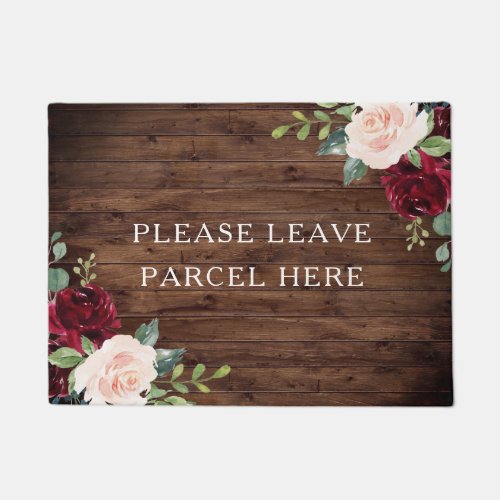 Rustic Wood Floral Parcel Delivery Leave at door Doormat