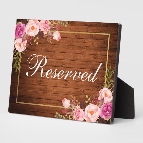 Rustic Wood Floral Pink Wedding Reserved 5x7 Table Plaque