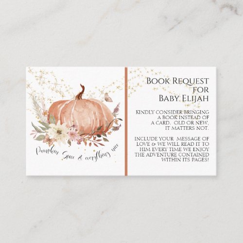 Rustic Wood Floral Pumpkin Spice Baby Book Request Business Card