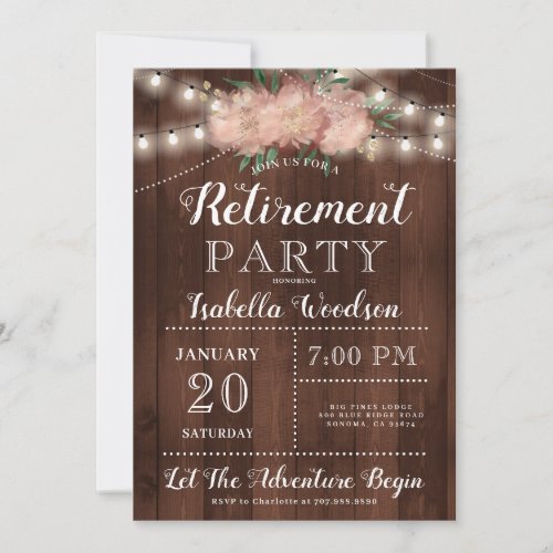 Rustic Wood Floral Retirement Party Invitation