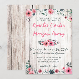 Rustic Wood Floral Rose Country Wedding Invitation