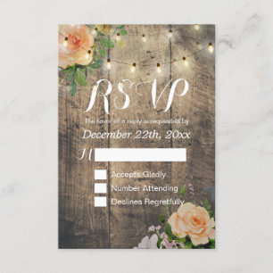 Rustic Wood Floral String Light Wedding RSVP Reply