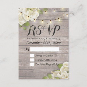 Rustic Wood Floral String Light Wedding RSVP Reply