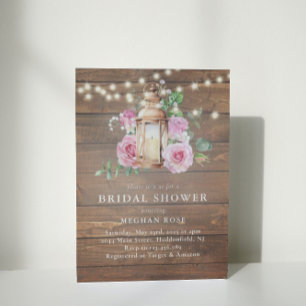Rustic Wood Floral String Lights Bridal Shower Invitation