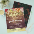 Rustic Wood Floral String Lights Salon Open House Flyer | Zazzle