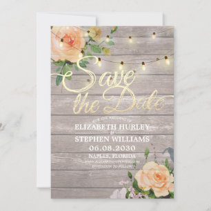 Rustic Wood Floral String Lights Save The Date