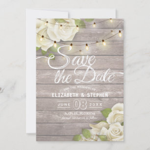 Rustic Wood Floral String Lights Save The Date
