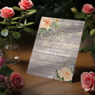 Rustic Wood Floral String Lights Save The Date