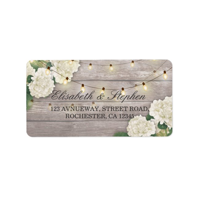 Rustic Wood Floral String Lights Wedding Address Label (Front)