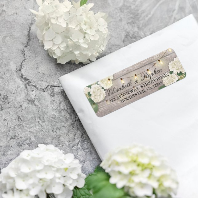 Rustic Wood Floral String Lights Wedding Address Label (Creator Uploaded)