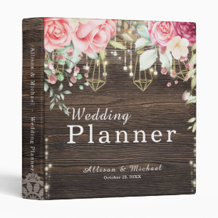 Rustic Wood Floral String lights Wedding Planner 3 Ring Binder