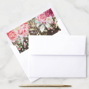 Rustic Wood Floral String lights Wedding with lace Envelope Liner