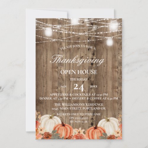 Rustic Wood &amp; Floral Thanksgiving Open House  Invitation