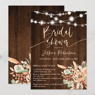 Rustic wood floral watercolor boho bridal shower invitation