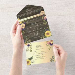 Rustic Wood Floral Wedding All In One Invitation
