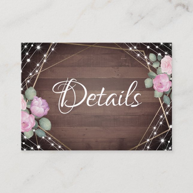 Rustic  Wood , Floral Wedding Details  Enclosure Card (Front)