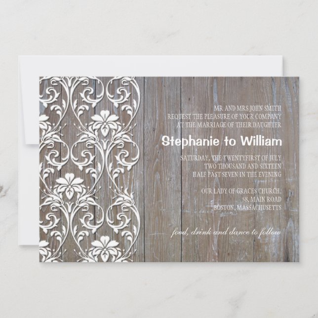 Rustic Wood Floral Wedding Invitation (Front)